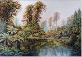 Full colour pencil landscape with colour background